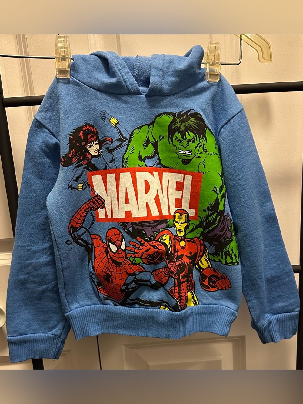 Kids Marvel Blue Hoodie with Red Logo and Green Hulk Graphic